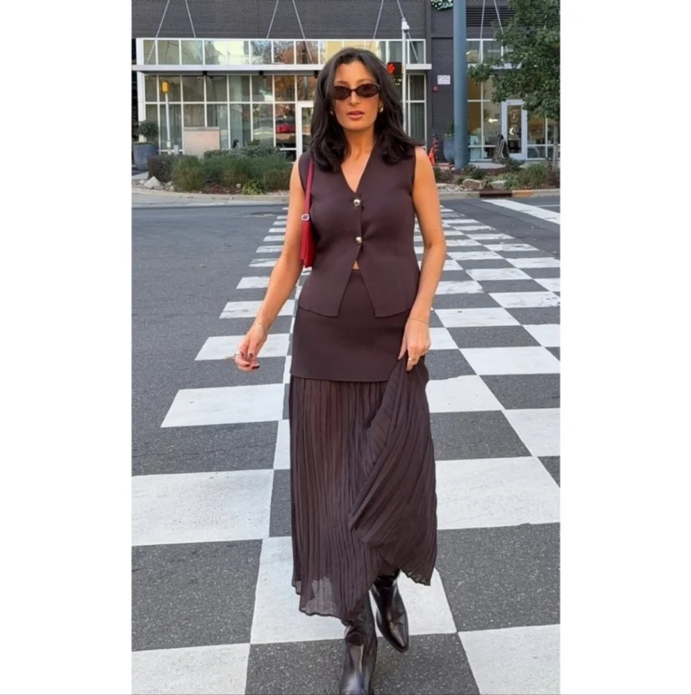 Zara Pleated Mixed Knit Skirt Size M